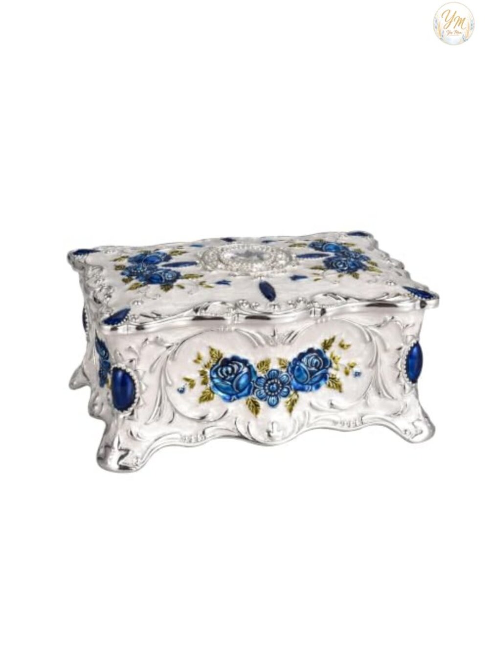 Vintage Metallic Jewelry Box Organizer Floral Engraved Keepsake Trinket Chest
